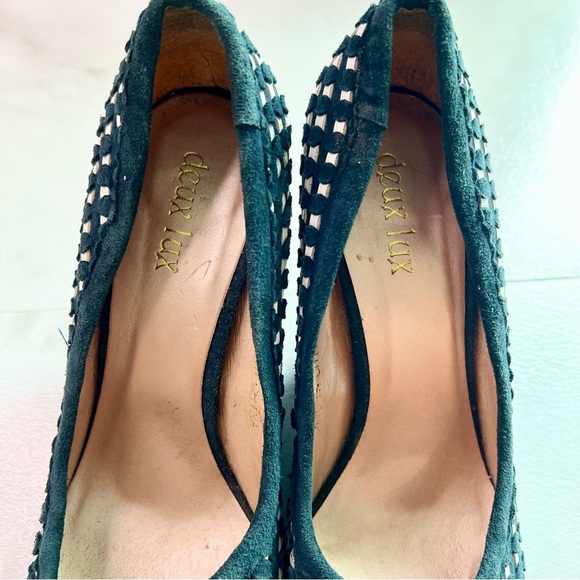 Duex lux vintage y2k suede black woven checkered peep toe wedge size 38 black - Picture 9 of 12